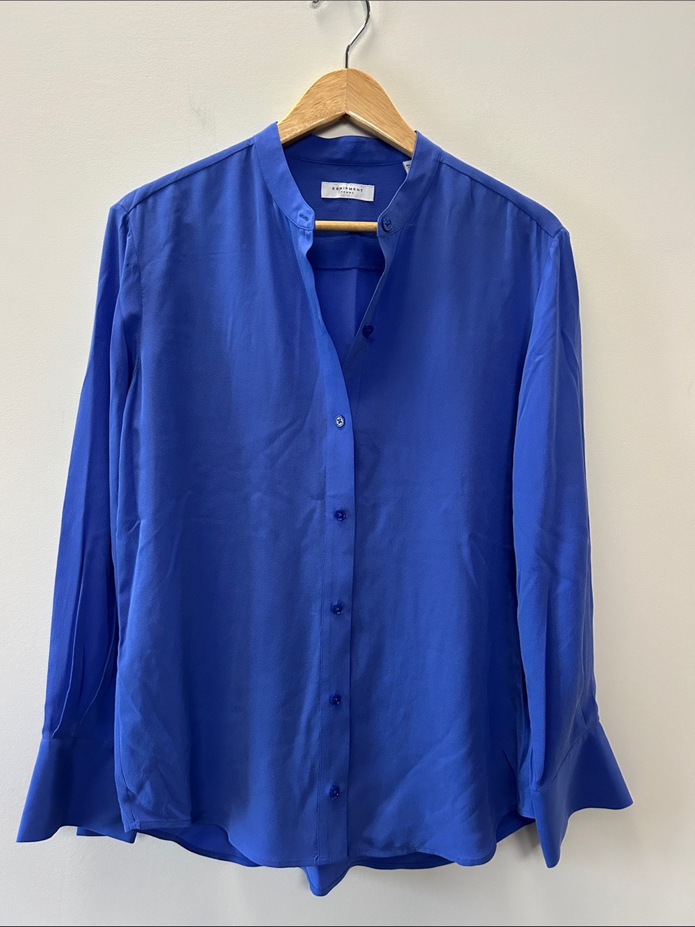 Equipment 100% Silk Cobalt Blue Mandarin Collar Button-Down Shirt